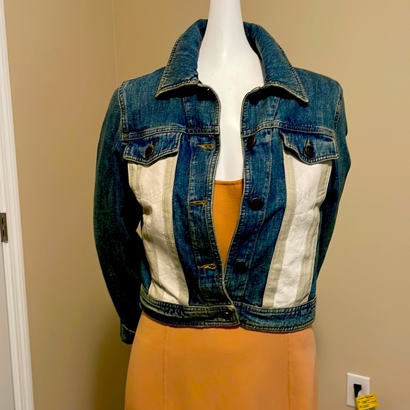 AJ ARMANI JEANS Jackets & Blazers - AJ ARMANI JEANS VINTAGE NEVER WORN JEAN JACKET CROPPED WITH LEATHER IN FRONT
